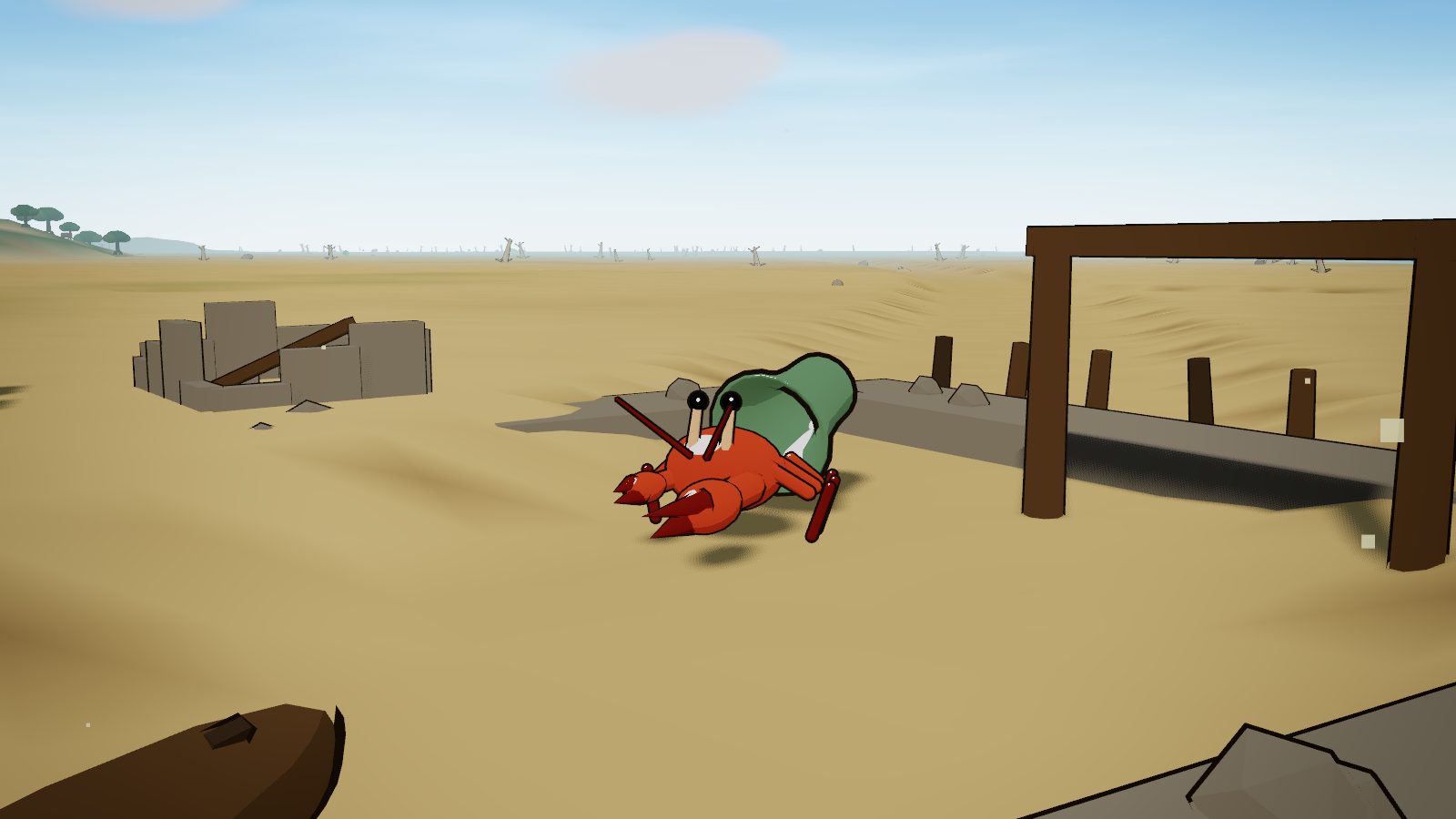 The drowned harbour of Ebbmouth on the sand, Old Pagurus the hermit crab among its ruins