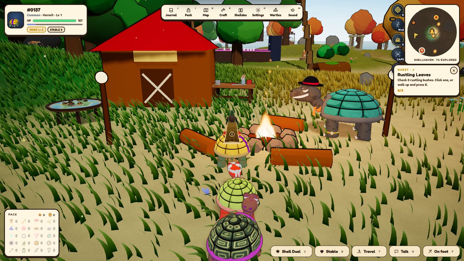 Riding a tortoise across Shellhaven, two tamed tortoises following