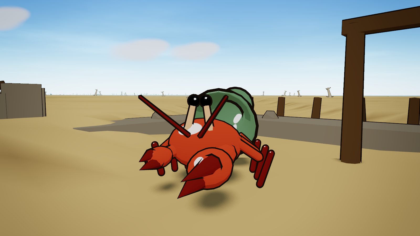 Old Pagurus, a hermit crab, in the ruins of a drowned harbour